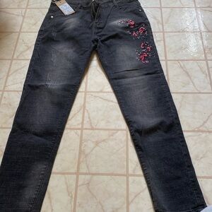 Mens Jeans with Red Flowers